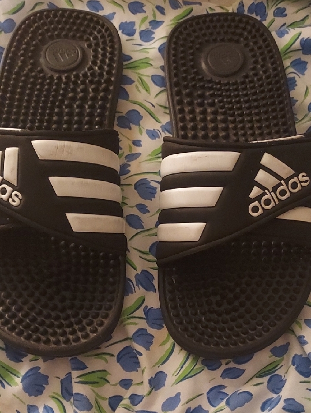 Adidas Black and White Slide Sandals